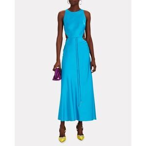 Alexis Slip Dress Lune Cut Out Maxi Midi Satin Blue Turquoise Wedding Guest Gala